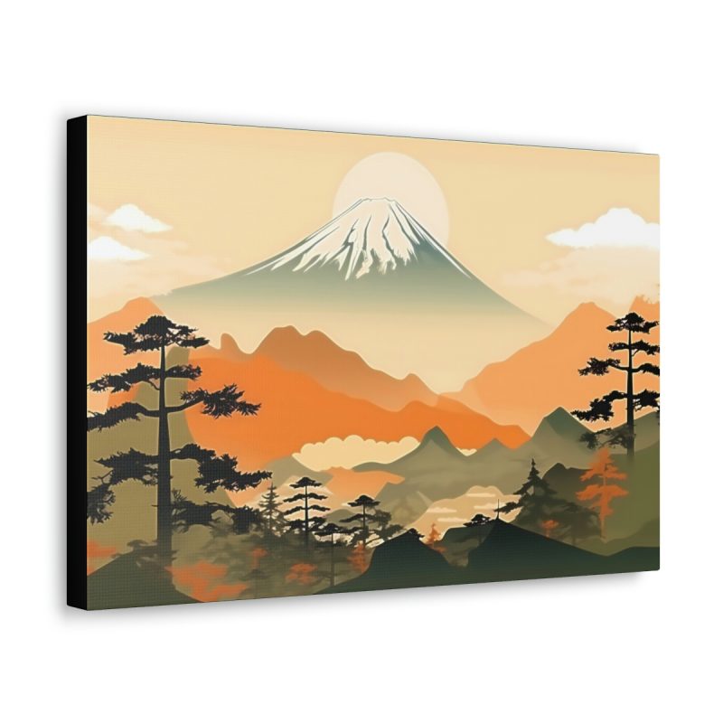 Japandi Ukiyo E Syle Mountain Scene Canvas Gallery Wraps Mowbi