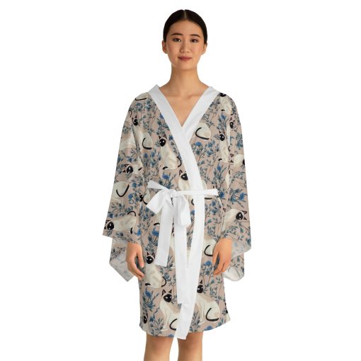 Japandi Siamese Cat Pattern Long Sleeve Kimono Robe