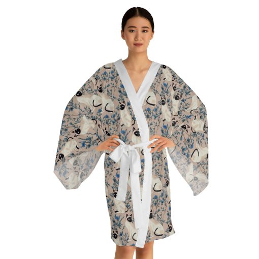 Japandi Siamese Cat Pattern Long Sleeve Kimono Robe