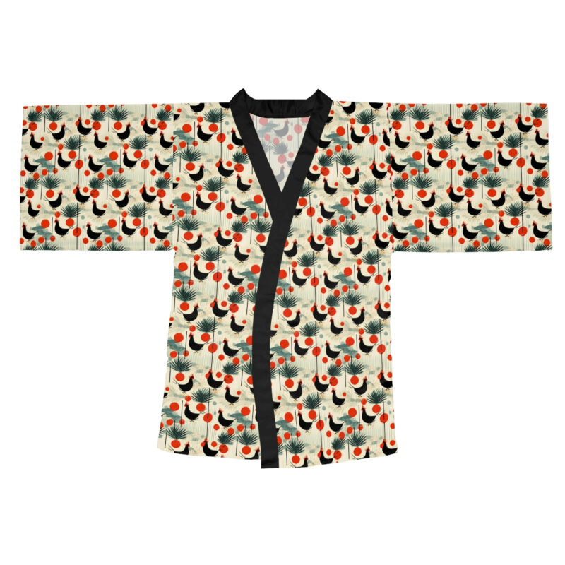 Mid-Century Modern Chicken Rooster Pattern Long Sleeve Kimono Robe - Mowbi