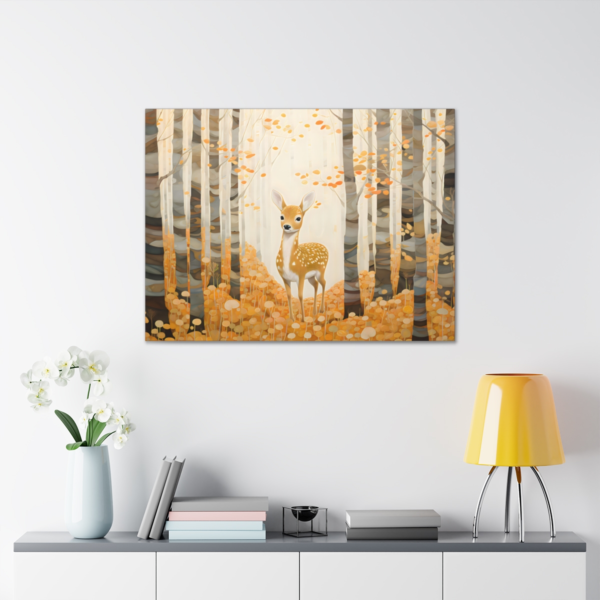 Japandi Fawn in Birch Woods Fine Art Print Canvas Gallery Wraps - 18â€³ x 12â€³,Premium Gallery Wraps (1.25â€³)