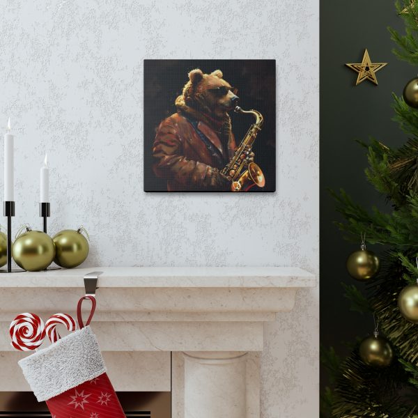 Grizzly Bear Playing the Sax Canvas Art Print