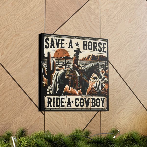 Vintage “Save A Horse – Ride A Cowboy” Canvas Art Print