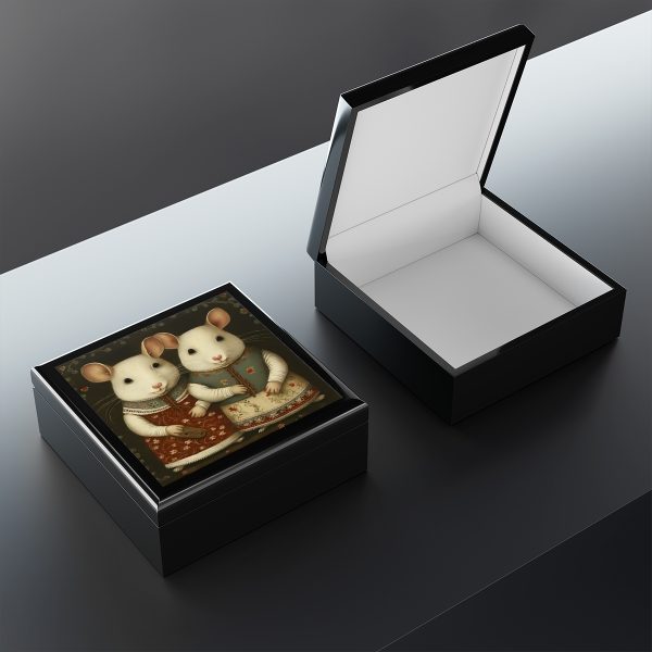Folk Art White Mice Art Print Gift and Jewelry Box
