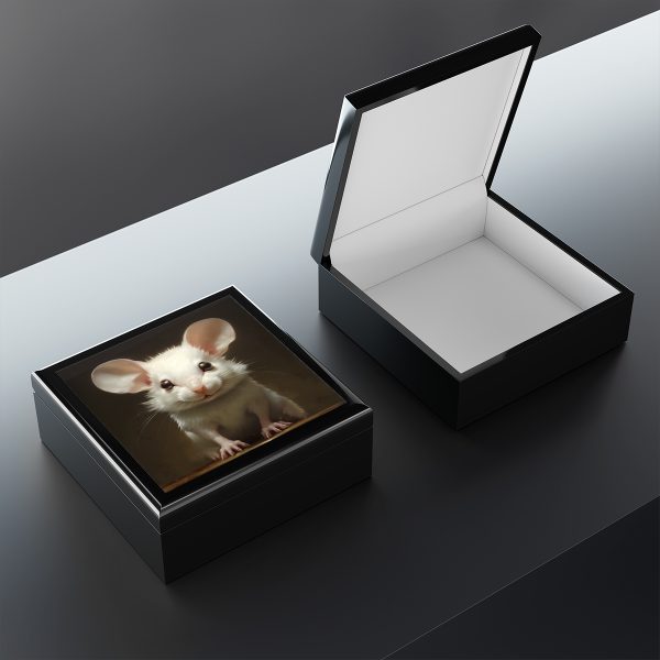 Portrait of a Pet White Mouse Art Print Gift and Jewelry Box