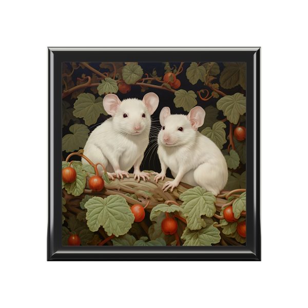 Vintage Pet White Mice Art Print Gift and Jewelry Box