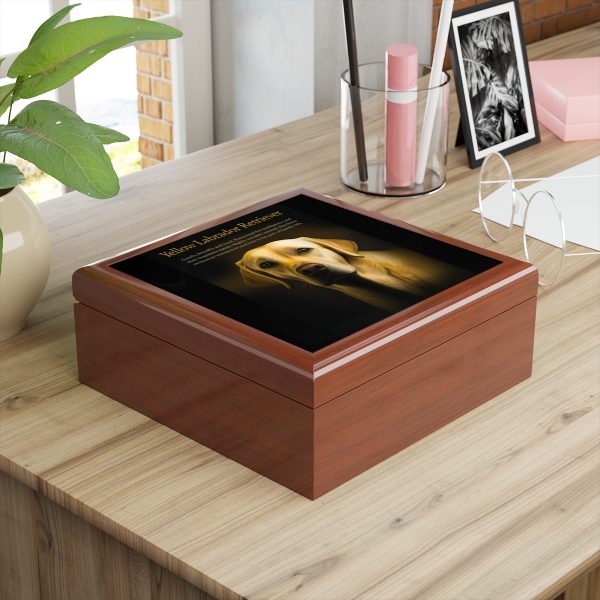 Memento Box with Yellow Lab Dog Art. Gift and Jewelry Box. Keep your mementos organized in this chic trinket box.