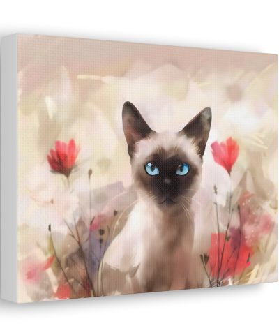 Three Poppies and a Siamese Cat Kitten Canvas Art Print