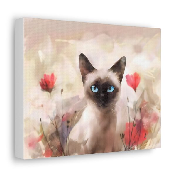 Three Poppies and a Siamese Cat Kitten Canvas Art Print