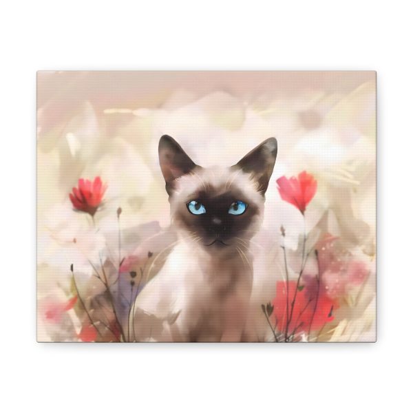 Three Poppies and a Siamese Cat Kitten Canvas Art Print