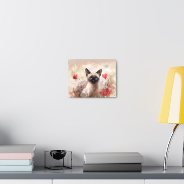 Three Poppies and a Siamese Cat Kitten Canvas Art Print