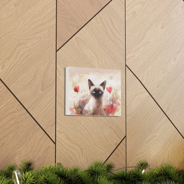 Three Poppies and a Siamese Cat Kitten Canvas Art Print