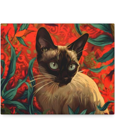 Art Nouveau Style Siamese Cat Canvas Art Print