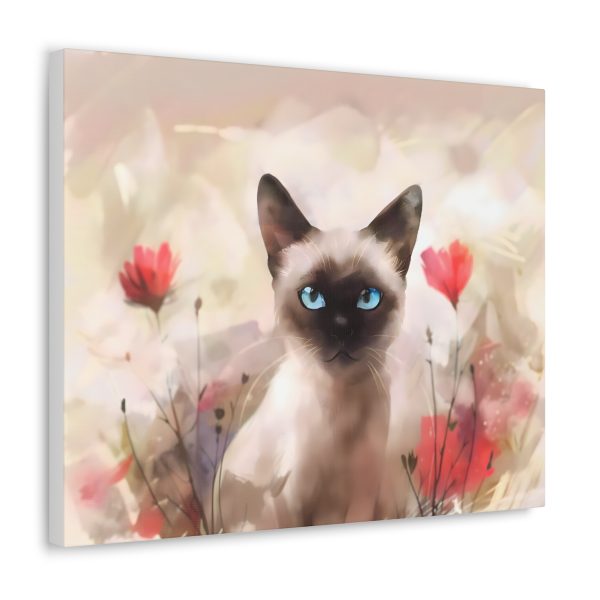 Three Poppies and a Siamese Cat Kitten Canvas Art Print