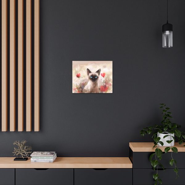 Three Poppies and a Siamese Cat Kitten Canvas Art Print