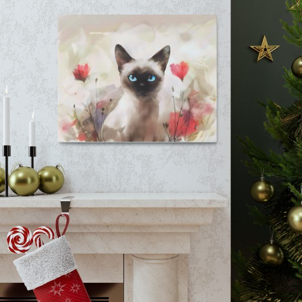 Three Poppies and a Siamese Cat Kitten Canvas Art Print