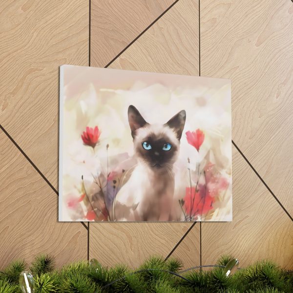 Three Poppies and a Siamese Cat Kitten Canvas Art Print