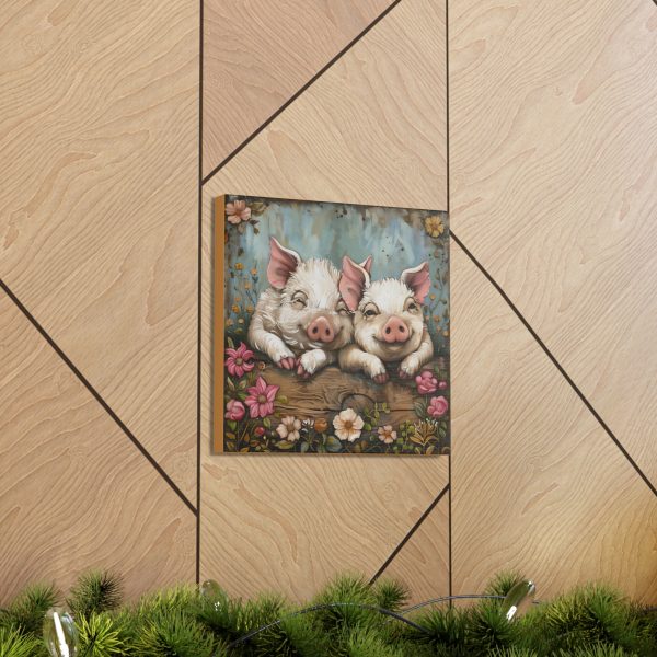 Primrose & Petal: Folk Art Piglet Pals – Square Canvas Art Print