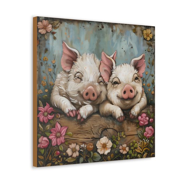 Primrose & Petal: Folk Art Piglet Pals – Square Canvas Art Print