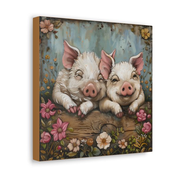 Primrose & Petal: Folk Art Piglet Pals – Square Canvas Art Print