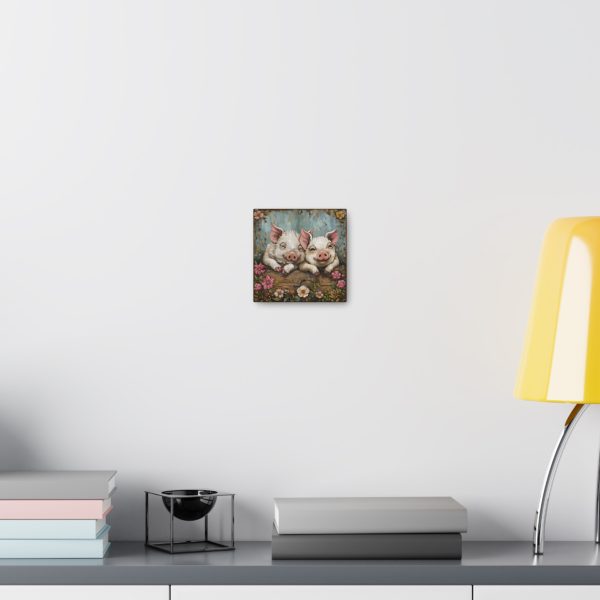 Primrose & Petal: Folk Art Piglet Pals – Square Canvas Art Print