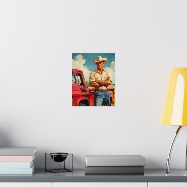 Cowboy with His Pick-Me-Up Truck Wall Art Print – Western Decor 9″x 11″ Artwork