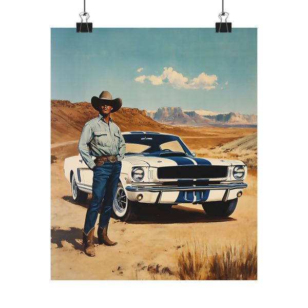 Cowboy with His Mustang Wall Art Print – ’65 Shelby GT350 – Western Decor 9″x 11″ Artwork