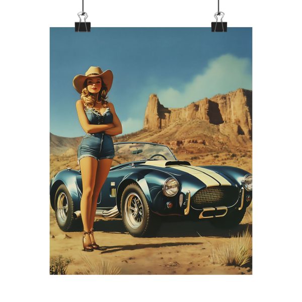 Serious Horsepower – Cowgirl and AC Cobra Wall Art Print – Western Decor 9″x 11″ Artwork