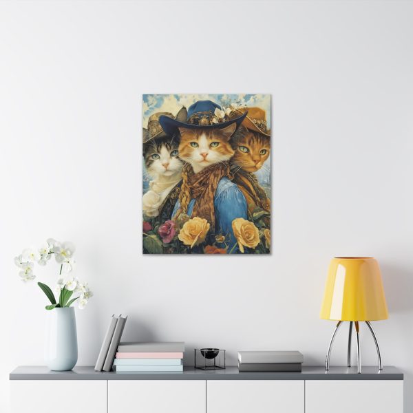 Three Amigos Cats – Cowboy & Cowgirl Canvas Wall Art Print – Southwestern & Western Home Decor – Coastal Aesthetic