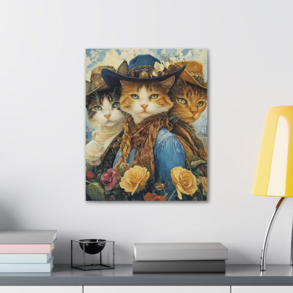 Three Amigos Cats – Cowboy & Cowgirl Canvas Wall Art Print – Southwestern & Western Home Decor – Coastal Aesthetic