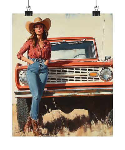 Cowgirl with Her Bronco Wall Art Print – Ford Bronco – Western Decor 9″x 11″ Artwork