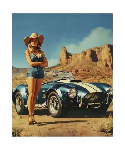 Serious Horsepower – Cowgirl and AC Cobra Wall Art Print – Western Decor 9″x 11″ Artwork