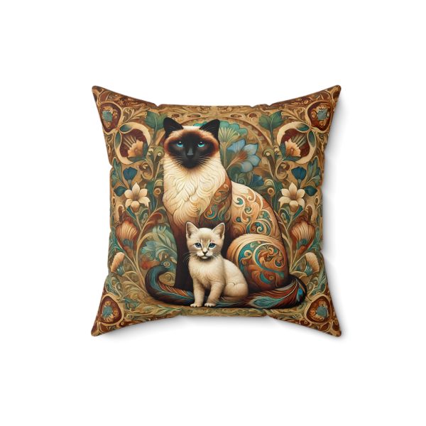 Art Nouveau Siamese Cat and Kitten Square Pillow