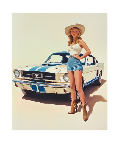 Cowgirl with Her Mustang Wall Art Print – ’65 Shelby GT350 – Western Decor 9″x 11″ Artwork