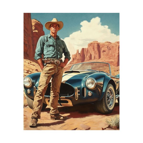 Serious Horsepower – Cowboy and AC Cobra Wall Art Print – Western Decor 9″x 11″ Artwork