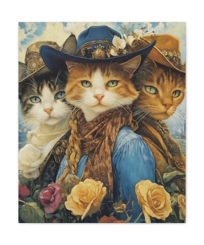 Three Amigos Cats – Cowboy & Cowgirl Canvas Wall Art Print – Southwestern & Western Home Decor – Coastal Aesthetic