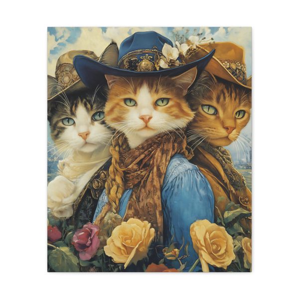 Three Amigos Cats – Cowboy & Cowgirl Canvas Wall Art Print – Southwestern & Western Home Decor – Coastal Aesthetic