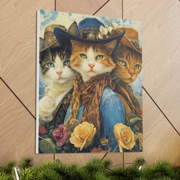 Three Amigos Cats – Cowboy & Cowgirl Canvas Wall Art Print – Southwestern & Western Home Decor – Coastal Aesthetic