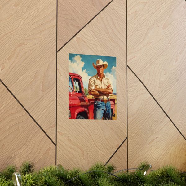 Cowboy with His Pick-Me-Up Truck Wall Art Print – Western Decor 9″x 11″ Artwork