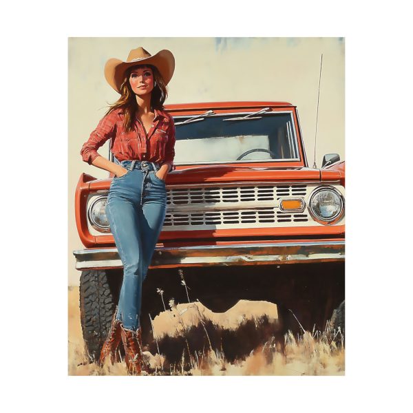 Cowgirl with Her Bronco Wall Art Print – Ford Bronco – Western Decor 9″x 11″ Artwork