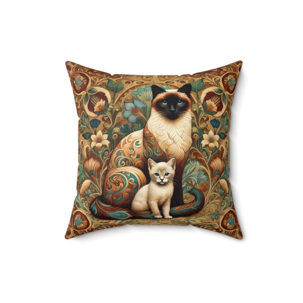 Art Nouveau Siamese Cat and Kitten Square Pillow