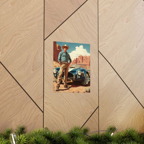 Serious Horsepower – Cowboy and AC Cobra Wall Art Print – Western Decor 9″x 11″ Artwork