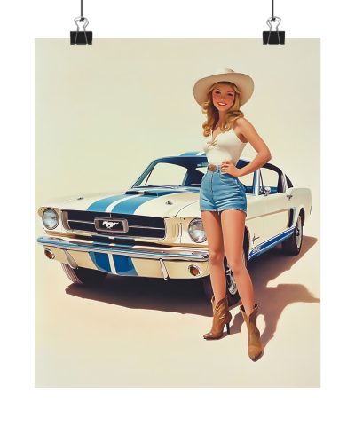 Cowgirl with Her Mustang Wall Art Print – ’65 Shelby GT350 – Western Decor 9″x 11″ Artwork