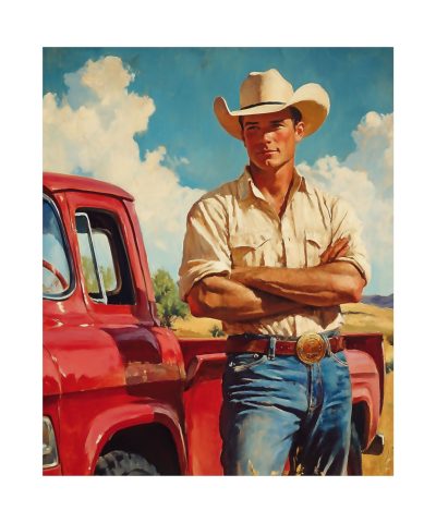 2965013892847587477 2048 1 400x480 - Cowboy with His Pick-Me-Up Truck Wall Art Print – Western Decor 9"x 11" Artwork