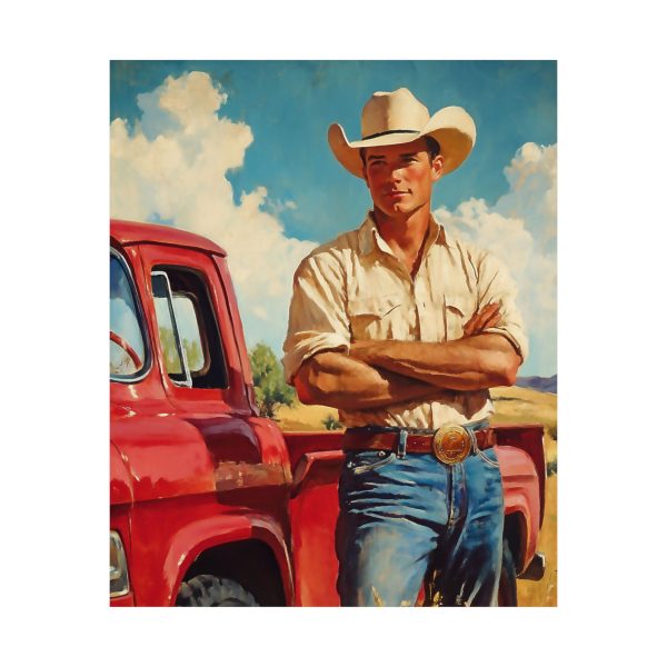 Cowboy with His Pick-Me-Up Truck Wall Art Print – Western Decor 9″x 11″ Artwork