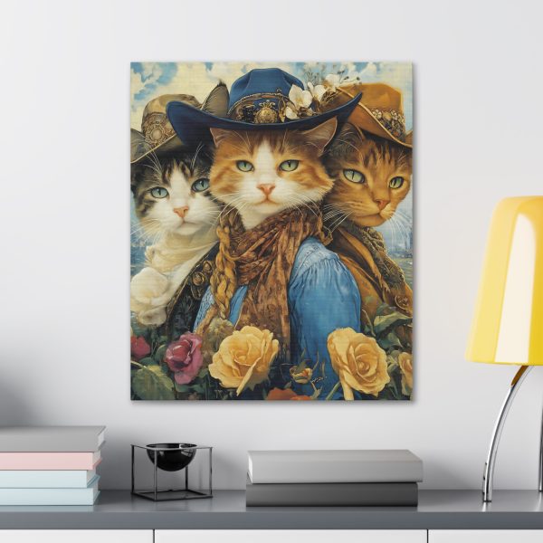 Three Amigos Cats – Cowboy & Cowgirl Canvas Wall Art Print – Southwestern & Western Home Decor – Coastal Aesthetic