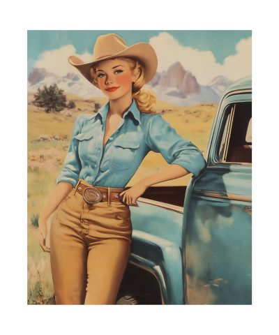 Cowgirl with Her Old Workhorse Wall Art Print – Western Decor 9″x 11″ Artwork