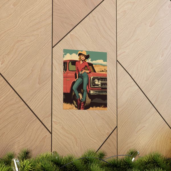 Cowgirl with Her Pick-Me-Up Truck Wall Art Print – Western Decor 9″x 11″ Artwork