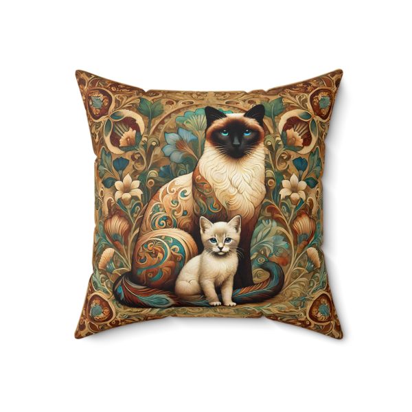 Art Nouveau Siamese Cat and Kitten Square Pillow