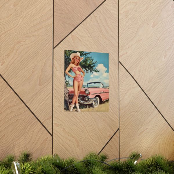 Cowgirl with Her Horseless Carriage Wall Art Print – Western Decor 9″x 11″ Artwork